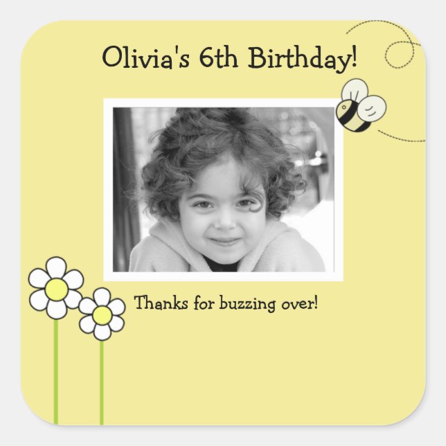 Cuadrada BEE FELIZ Bumble Bee Photo SQUARE Pegatina (Anverso)