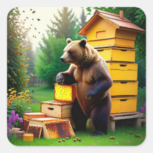 Cuadrada Beehive Bear Square Pegatina