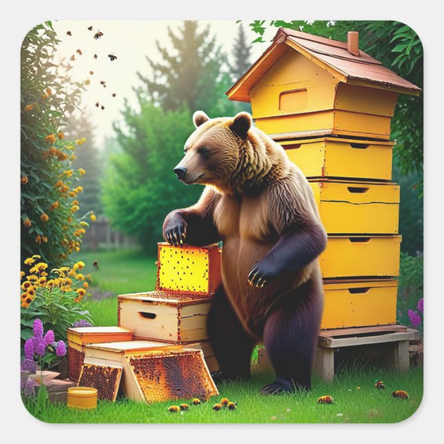 Cuadrada Beehive Bear Square Pegatina (Anverso)