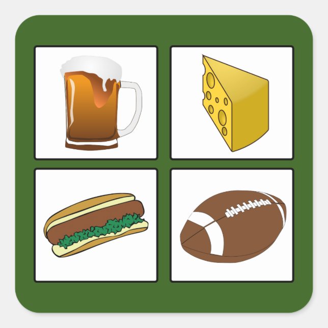 Cuadrada Beer Cheese Brats Football Wisconsin Pegatina (Anverso)