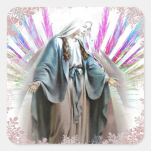 Cuadrada Bendita pegatina de Navidad de la Virgen María