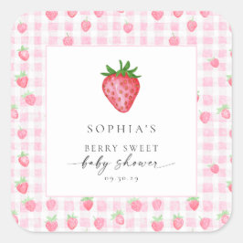 Cuadrada Berry Sweet Strawberry Baby Shower Square Pegatina