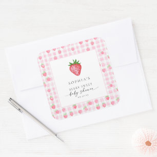Cuadrada Berry Sweet Strawberry Baby Shower Square Pegatina
