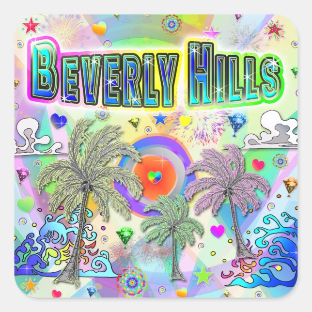 Cuadrada Beverly Hills Deep Dream Pegatina (Anverso)