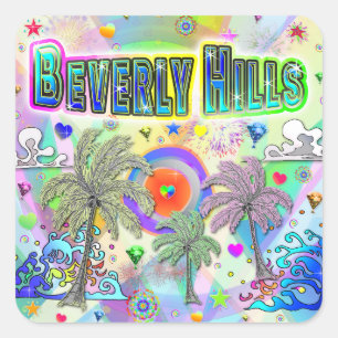 Cuadrada Beverly Hills Deep Dream Pegatina