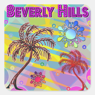 Cuadrada Beverly Hills Happy y Hope Pegatina