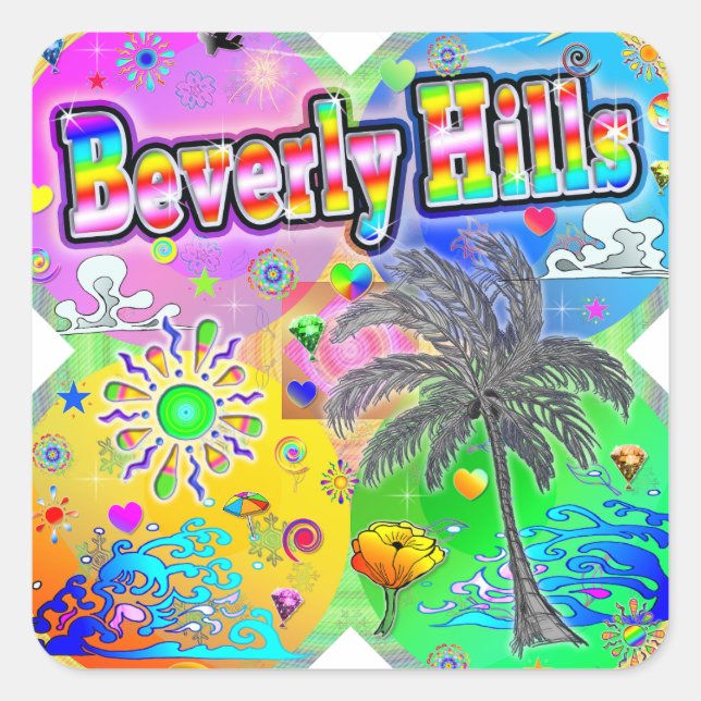 Cuadrada Beverly Hills Quadro Seasons Pegatina (Anverso)