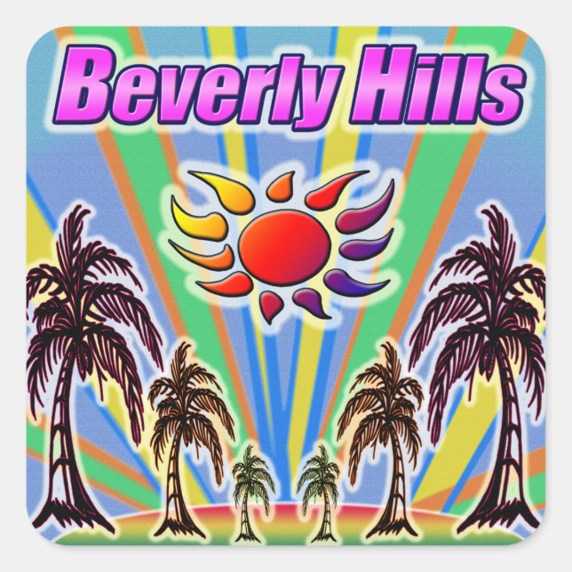 Cuadrada Beverly Hills Summer Love Pegatina (Anverso)