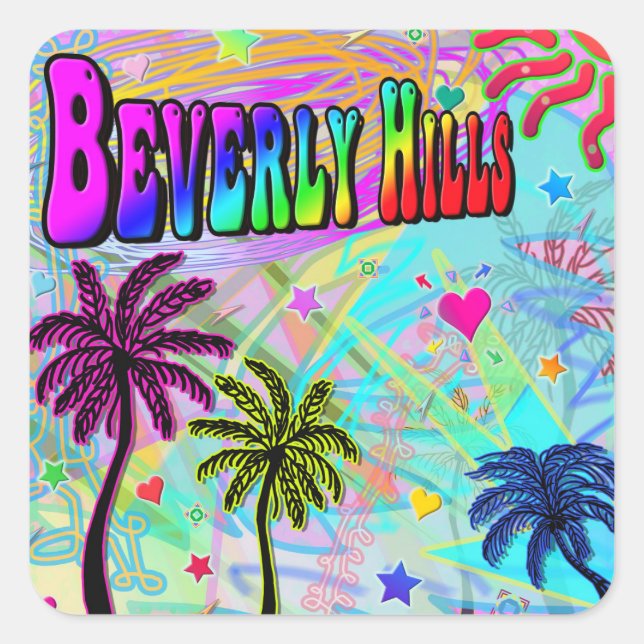 Cuadrada Beverly Hills Vivid Romance Pegatina (Anverso)