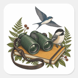 Cuadrada Binoculares para observadores de aves y pegatina c