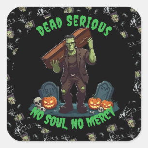 Cuadrada 🖤 Black Frankenstein Halloween Pegatina 💀 🎃