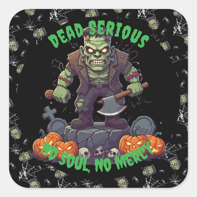 Cuadrada 🖤 Black Frankenstein Halloween Pegatina 💀 🎃 (Anverso)