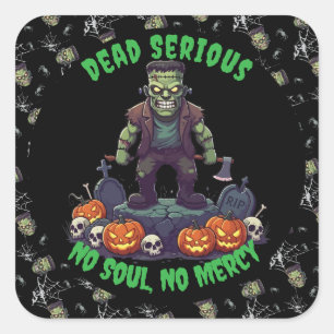 Cuadrada 🖤 Black Frankenstein Halloween Pegatina 💀 🎃