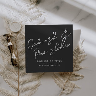 Cuadrada Black Modern Boho QR Code tarjeta de visita