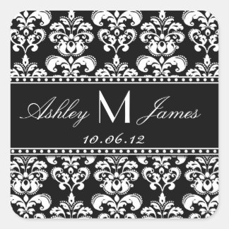 Cuadrada Black White Damask Save the Date Pegatina