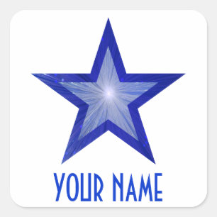 Cuadrada Blanco pegatina cuadrado de la Estrella Azul Oscur