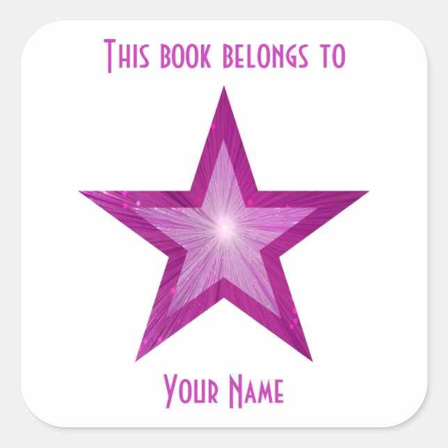 Cuadrada Blanco pegatina de la placa de la estrella rosa (Anverso)