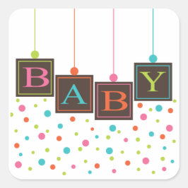 Cuadrada Bloques de BABY del Pegatina Baby Shower de color