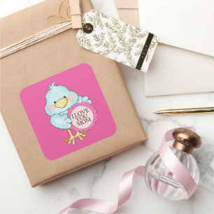 Cuadrada Blue Bird love Mom pegatina