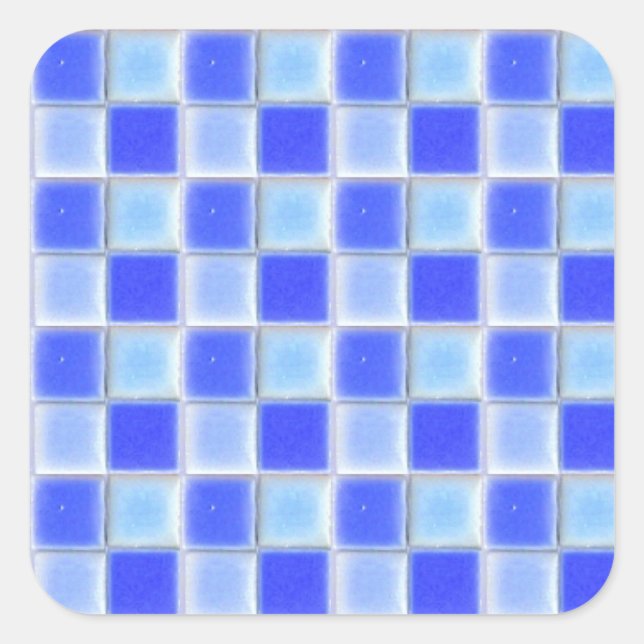 Cuadrada Blue Checkerboard Mosaic Ceramic Tiles Pegatina (Anverso)