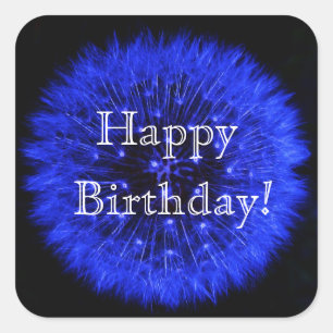 Cuadrada Blue Dandelion Happy Birthday Pegatina