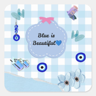 Cuadrada Blue Is Beautiful Cute Aesthetic Pegatina 💜🧿