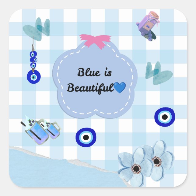 Cuadrada Blue Is Beautiful Cute Aesthetic Pegatina 💜🧿 (Anverso)