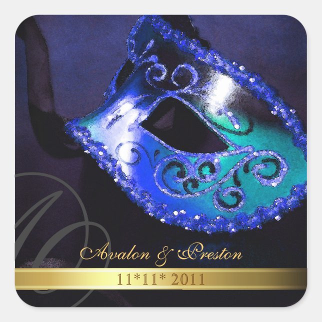 Cuadrada Blue Masquerade Swirl Guardar el Pegatina de fecha (Anverso)