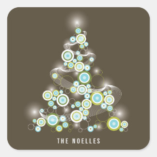 Cuadrada Blue Mod Sparkling Circles Christmas Tree Pegatina