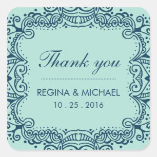 Cuadrada Blue Swirl Curl Wedding Favor Gracias Pegatina