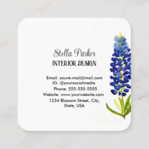 Cuadrada Bluebonnets Elegante tarjeta de visita Floral Texa