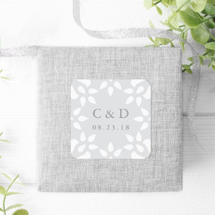 Cuadrada Boda árabe Monograma Pegatina Gris