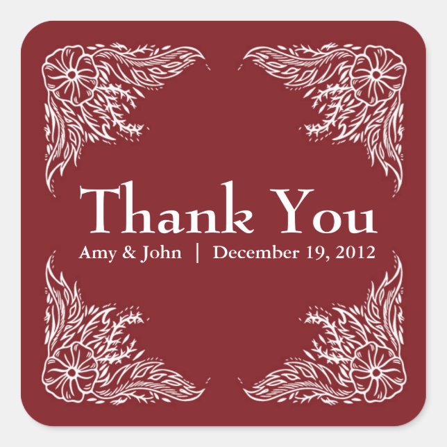 Cuadrada Boda blanco y rojo de Apple gracias Pegatina (Anverso)