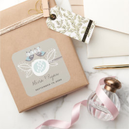 Cuadrada Boda caprichoso Cute Lechuzas En Pegatina Azul Ram