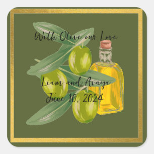 Cuadrada Boda con oliva nuestro amor Pegatina personalizado