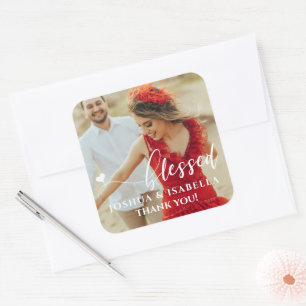Cuadrada Boda de foto del corazón bendecido Pegatina de fav