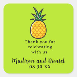 Cuadrada Boda de piña Pegatina de favores tropicales