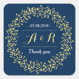 Cuadrada Boda de Wreath Vintage Leaves Gracias Pegatina