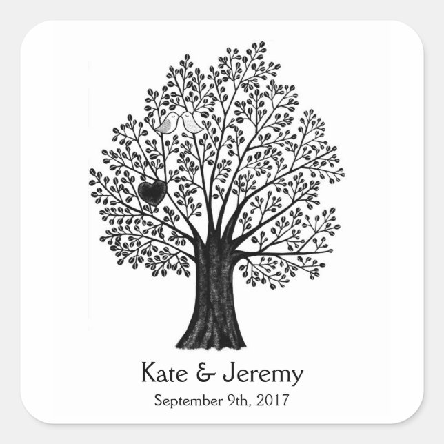 Cuadrada Boda Favor Pegatina Lovebird Personalizado Favor e (Anverso)