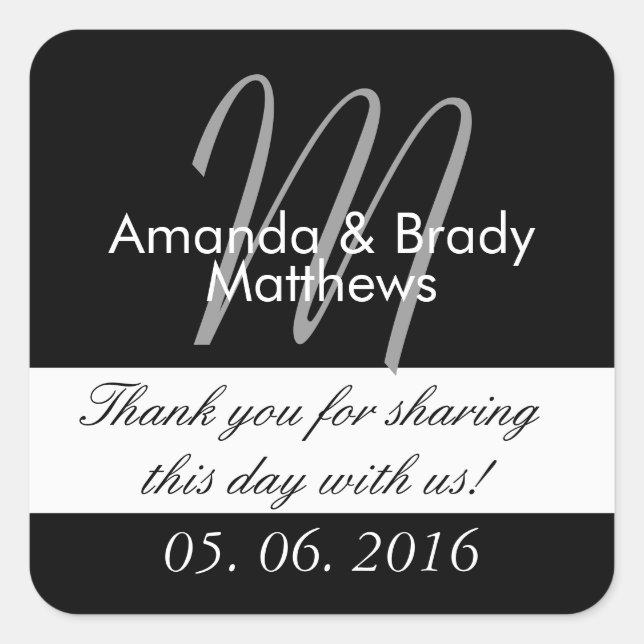 Cuadrada Boda Novia Groom Monograma M Pegatina Favor (Anverso)