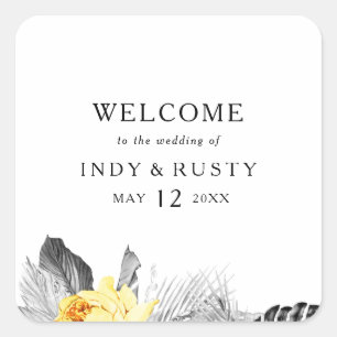 Cuadrada Boda tropical moderno Bienvenido Pegatina de Plaza