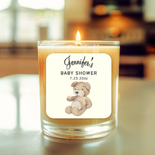 Cuadrada Boho Baby Shower Brown Bear Pegatina de velas de 3