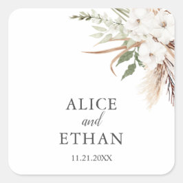 Cuadrada Boho Greenery Pampa Grass Boda Pegatina cuadrado