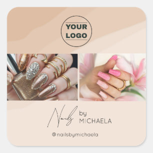 Cuadrada Boho Nail Tech Logo Pegatina Deja una reseña