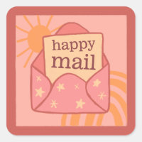 Boho peach happy mail pegatina de pequeñas empresa