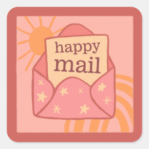 Cuadrada Boho peach happy mail pegatina de pequeñas empresa