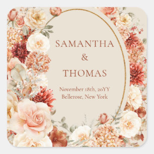 Cuadrada Boho terracotta burgundy pegatina de eucalipto flo