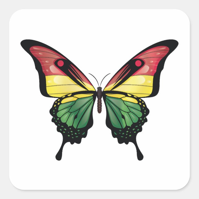 Cuadrada Bolivia Pegatina de la bandera de la mariposa (Anverso)