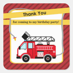 Cuadrada Bombero de Camión de Fuego Gracias Pegatina