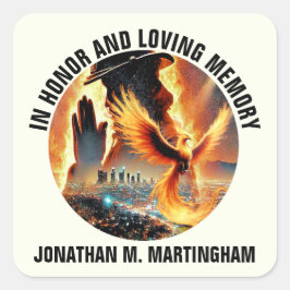 Cuadrada BOMBERO En Cariñoso Recuerdo Pegatina